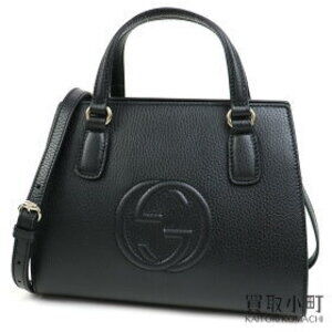 Gucci Soho Leather Top Handle Bag Black Calfskin GG Tote Crossbody